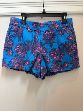 JCrew Blue Floral Elastic Waist Twill Cotton Shorts with Pink Floral Accents S 2